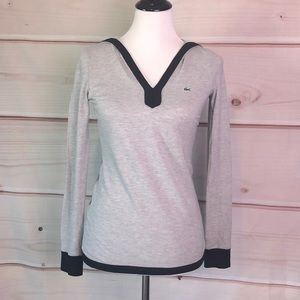 Lacoste Grey Hooded Long Sleeve Black Trim Top